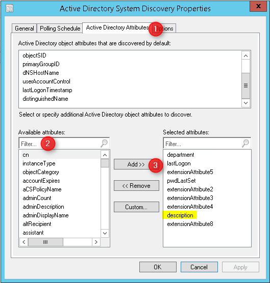 SCCM 2012 custom active directory attributes