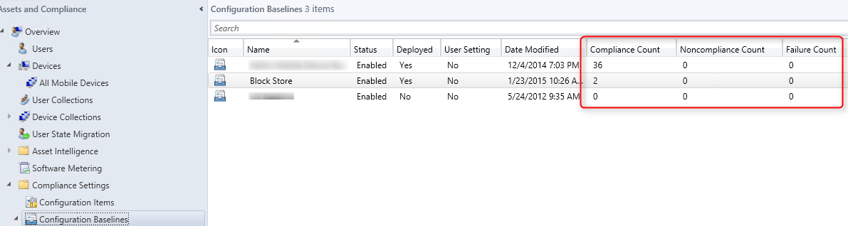 Compliance Settings mobile devices sccm