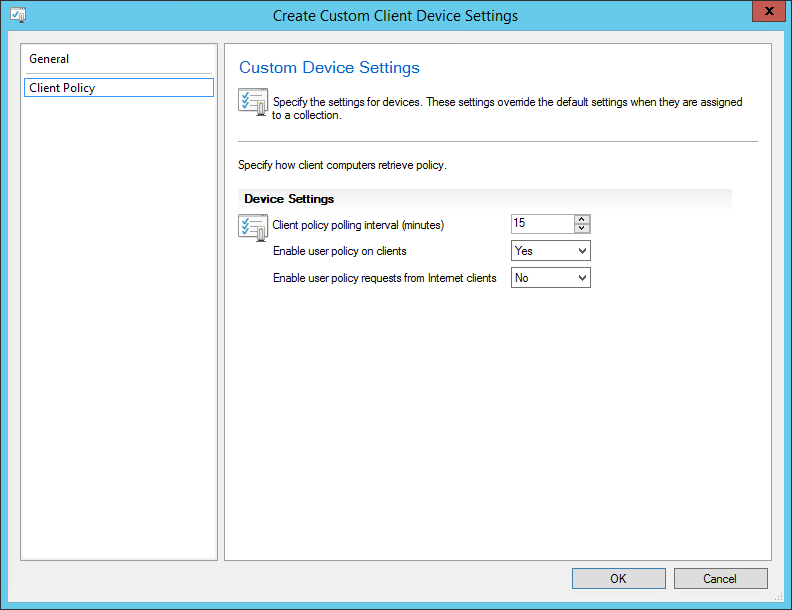 SCCM 2012 client settings
