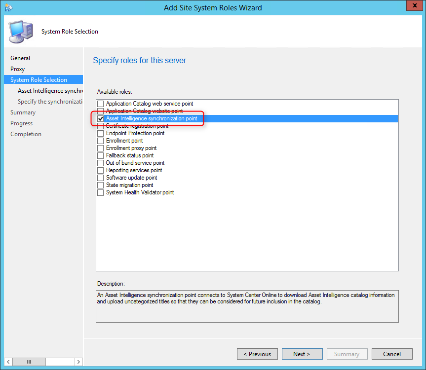 sccm 2012 install asset intelligence synchronization point