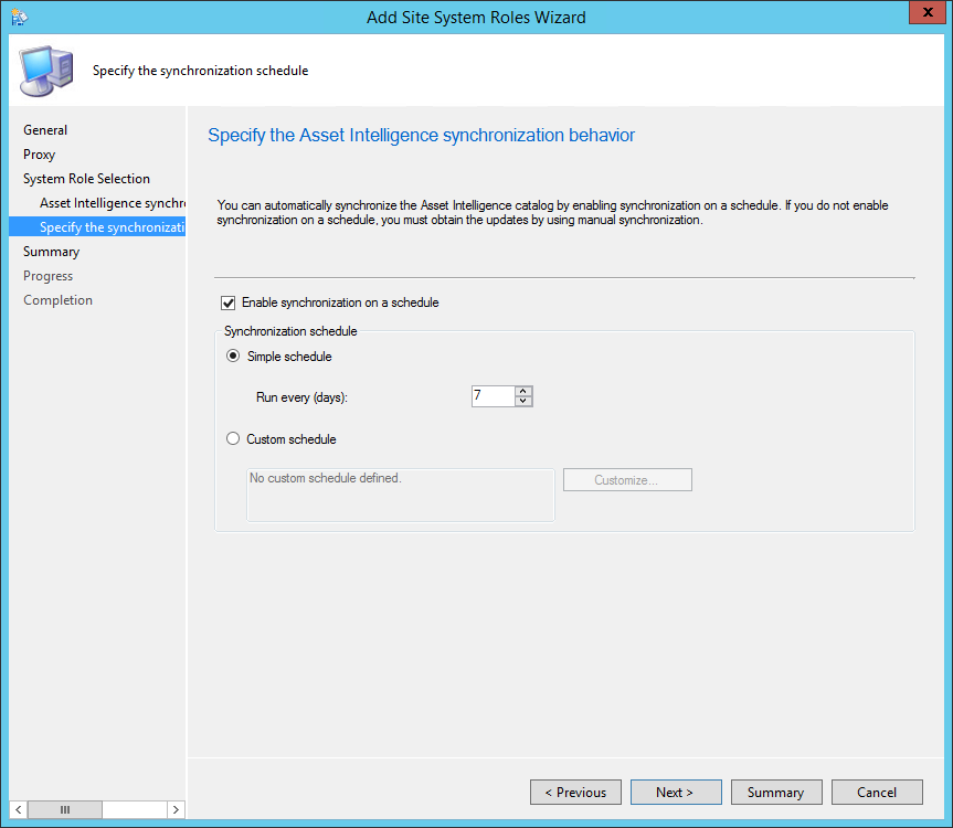 sccm 2012 install asset intelligence synchronization point