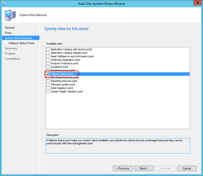 sccm 2012 install fallback status point