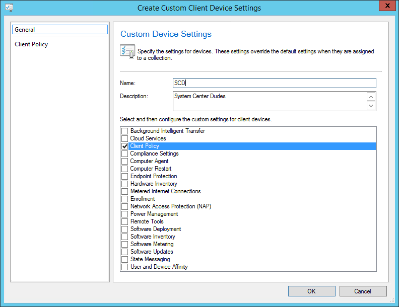 SCCM 2012 client settings