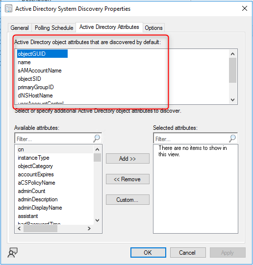 SCCM active directory attributes