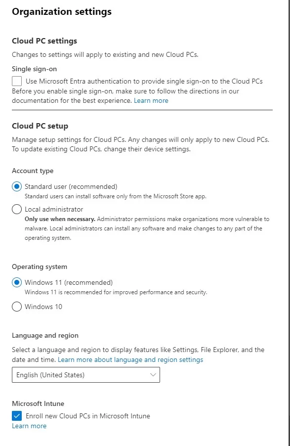 Intune Windows 365 Cloud PC