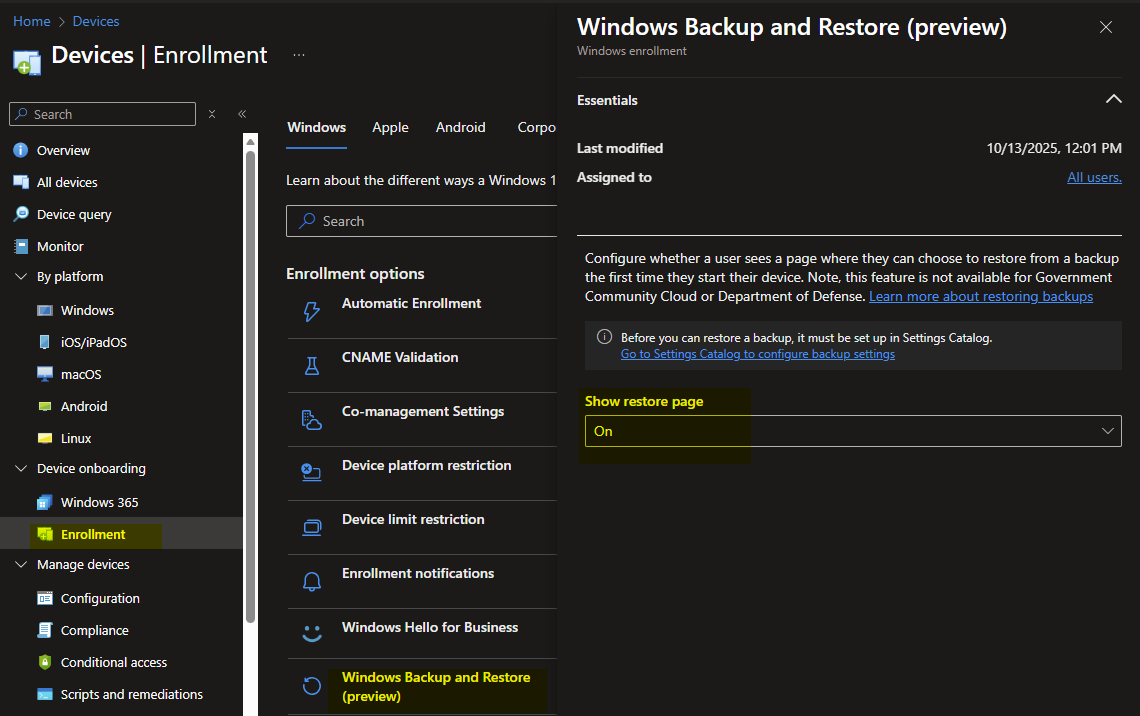 Intune Windows Backup for Organizations