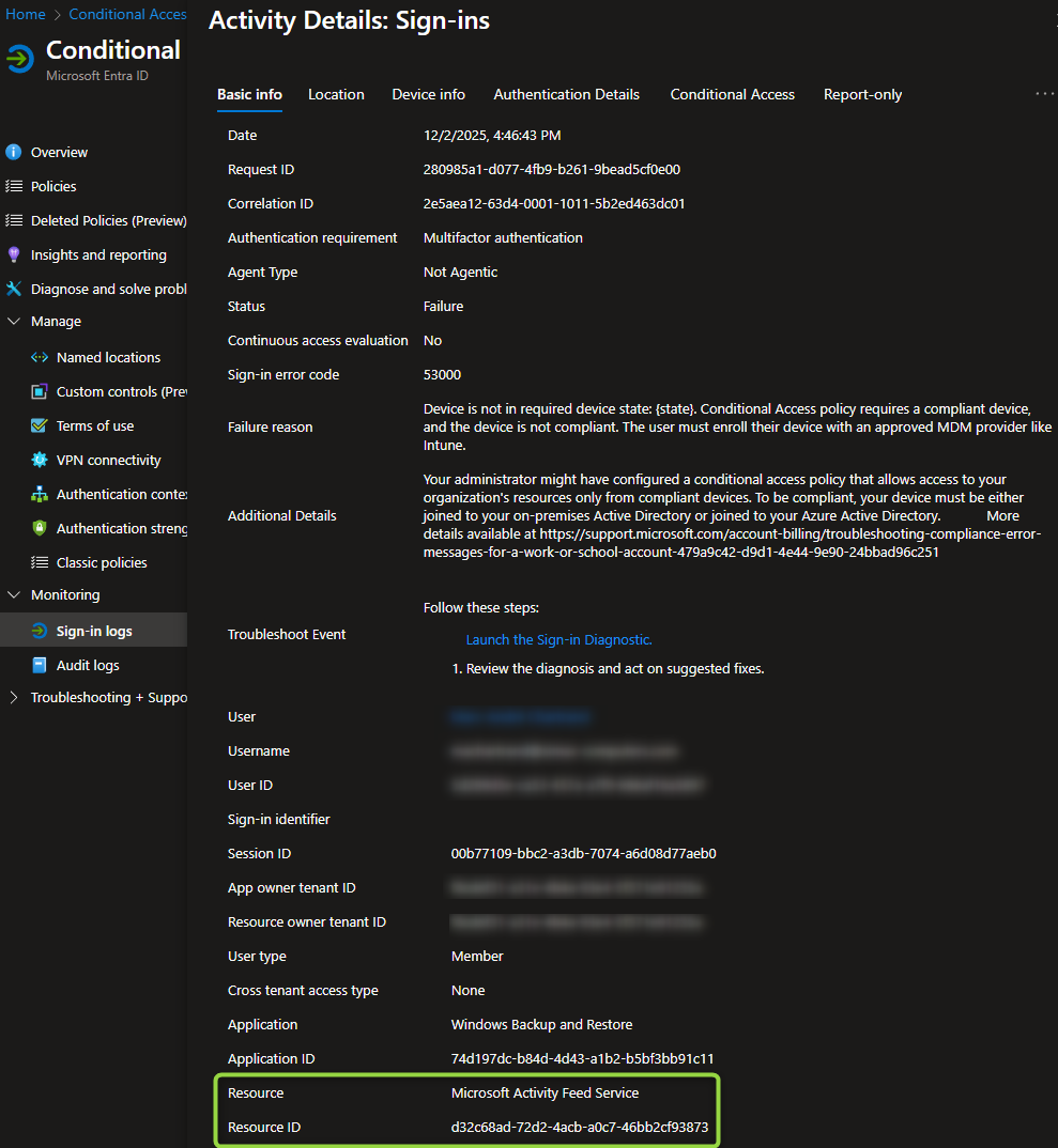 Windows Backup for Organization error 53000 and 53003.