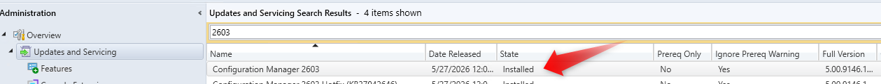 SCCM 2603 upgrade guide