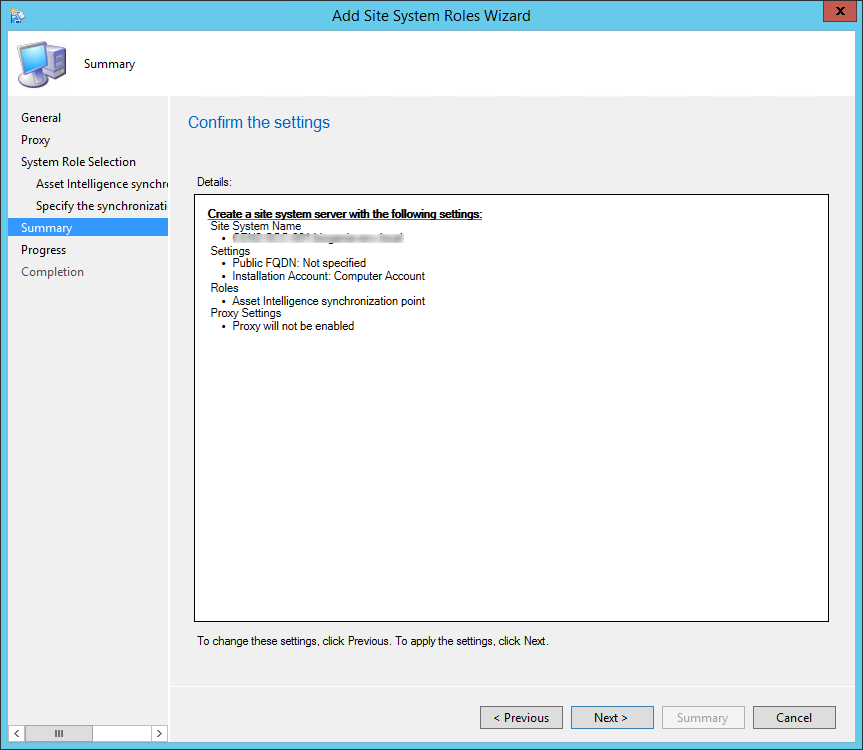 sccm 2012 install asset intelligence synchronization point