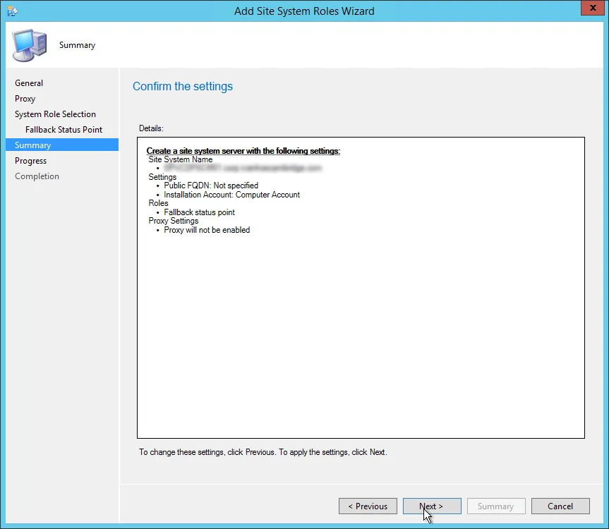 sccm 2012 install fallback status point