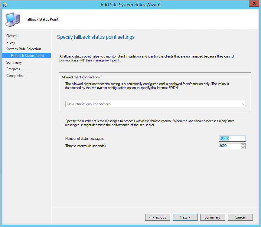 sccm 2012 install fallback status point