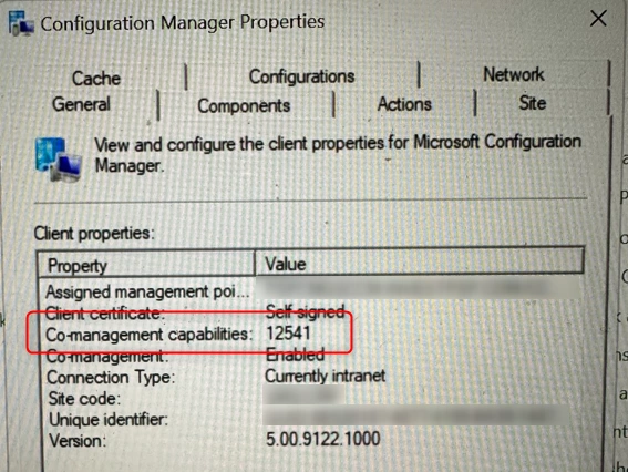 SCCM Comanagement Capabilities Values