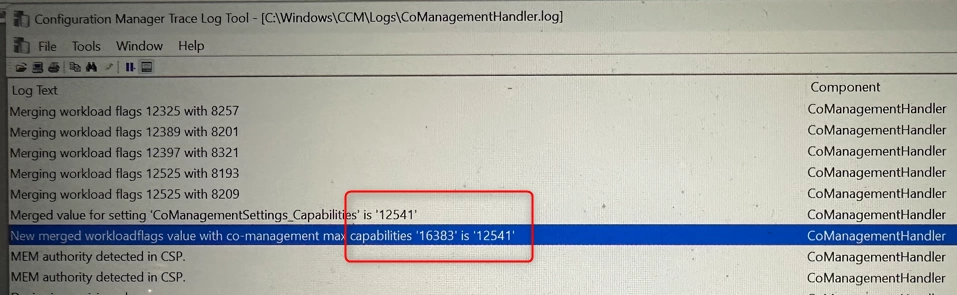 SCCM Comanagement Capabilities Values