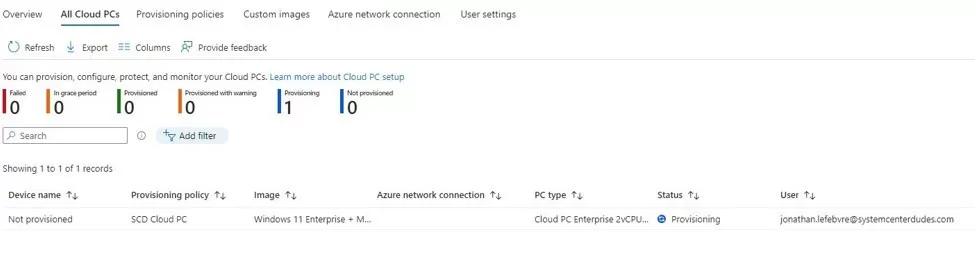 Intune Windows 365 Cloud PC