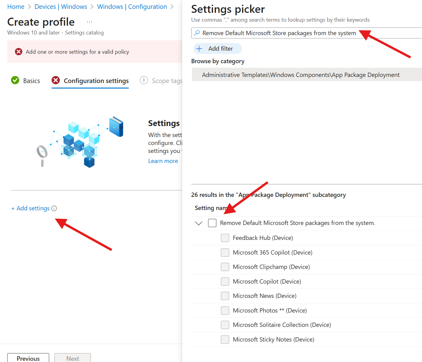 Intune Remove Microsoft Store packages